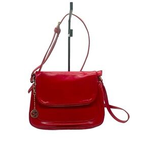 Stefano Di Roma Red Leather Gold Hardware Crossbody Shoulder Bag Purse